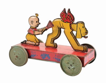 NIFTY BUTTERCUP AND SPARE RIBS TIN LITHO FLOOR TOY