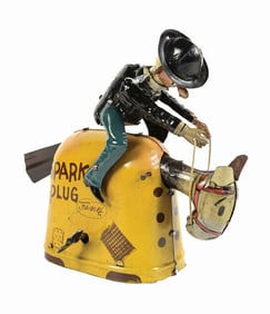 NIFTY TIN LITHO WIND-UP BARNEY GOOGLE RIDING SPARK PLUG TOY