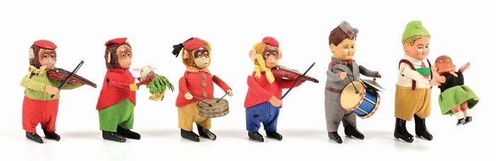 LOT OF 6: GERMAN WIND UP SCHUCO FIGURAL TOYS