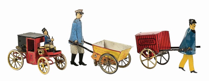 LOT OF 3: GERMAN TIN LITHO WIND-UP & FLYWHEEL TOYS