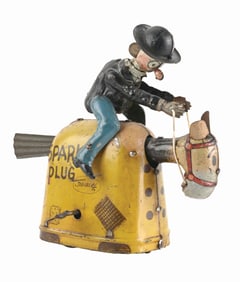 NIFTY TIN LITHO WIND-UP BARNEY GOOGLE RIDING SPARK PLUG TOY