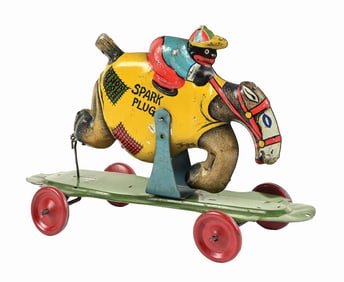 NIFTY TIN LITHO SPARK PLUG & SUNSHINE FLOOR TOY