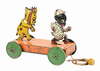 NIFTY TIN LITHO SNOWFLAKES & SWIPES PULL TOY