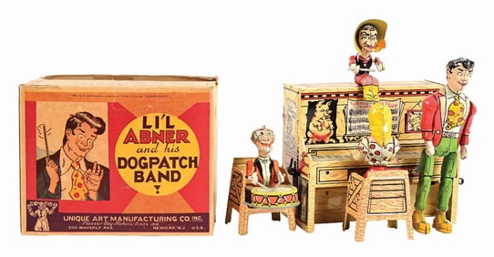 UNIQUE ART TIN LITHO WIND-UP LIL' ABNER DOGPATCH BAND