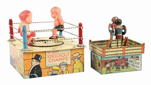 LOT OF 2: AMERICAN-MADE TIN LITHO & CELLULOID BOXING TOYS