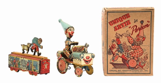 LOT OF 2: UNIQUE ART TIN LITHO WIND-UP CHARACTER TOYS