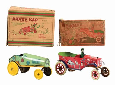 LOT OF 2: AMERICAN-MADE TIN LITHO WIND-UP AUTOMOBILE TOYS