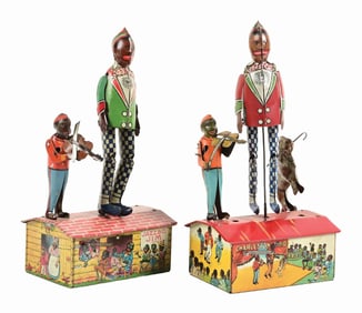 LOT OF 2: MARX & UNIQUE ART TIN LITHO WIND-UP ROOF DANCING FIGURES