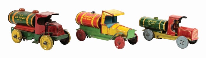 LOT OF 3: AMERICAN-MADE TIN LITHO WIND-UP & PUSH TOY VEHICLES