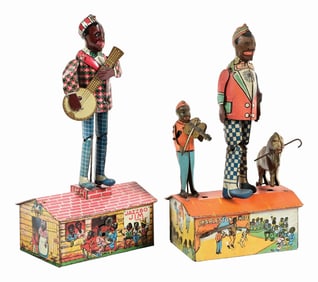 LOT OF 2: MARX & UNIQUE ART TIN LITHO AFRICAN-AMERICAN ROOF DANCING TOYS