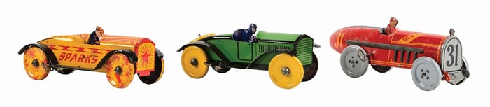 LOT OF 3: STRAUSS & MARX TIN LITHO WIND-UP AUTOMOBILE TOYS