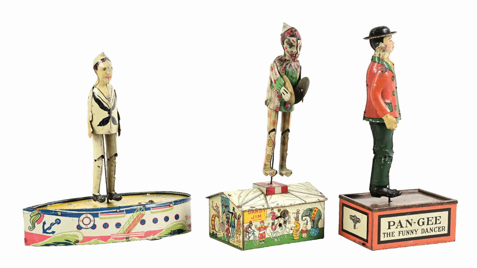 LOT OF 3: VARIOUS AMERICAN-MADE TIN LITHO WIND-UP ROOF DANCING TOYS (1 of 4)