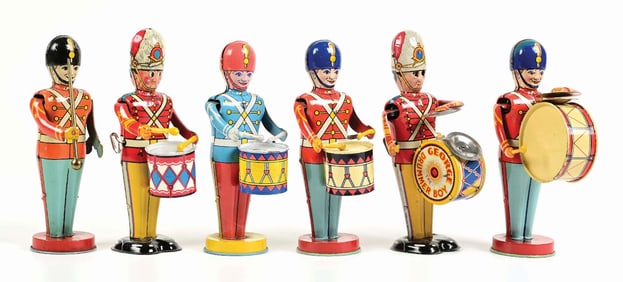 LOT OF 6: VARIOUS CHEIN & MARX TIN LITHO WIND-UP DRUMMERS & DRUM MAJOR TOYS