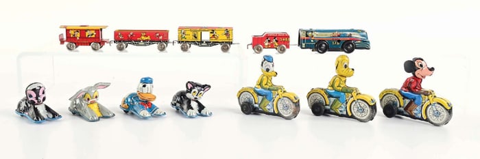 LOT OF 8: VARIOUS LINEMAR TIN LITHO WALT DISNEY FRICTION & WIND-UP TOYS