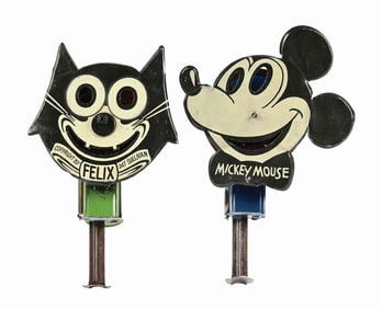LOT OF 2: TIN LITHO MICKEY MOUSE & FELIX THE CAT SPARKLER TOYS
