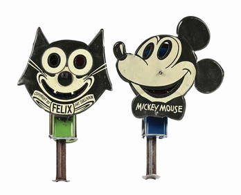 LOT OF 2: TIN LITHO MICKEY MOUSE & FELIX THE CAT SPARKLER TOYS (1 of 2)