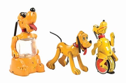 LOT OF 3: LINEMAR TIN LITHO WALT DISNEY PLUTO TOYS