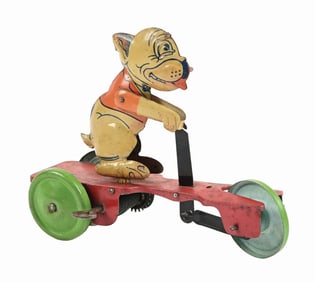 CHEIN TIN LITHO WIND-UP BONZO THE PEPPY PUP SCOOTER TOY