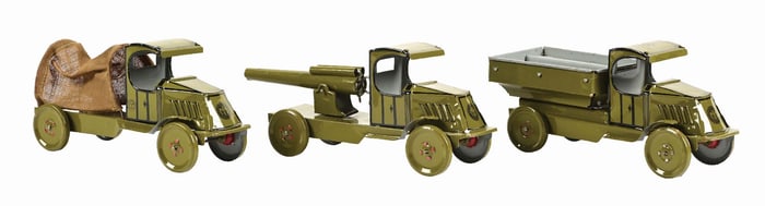 LOT OF 3: CHEIN TIN LITHO PUSH TOY ARMY VEHICLES