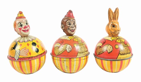 LOT OF 3: CHEIN TIN LITHO ROLY-POLY TOYS