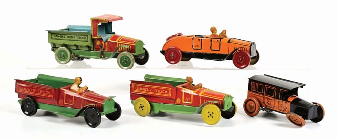 LOT OF 5: VARIOUS CHEIN TIN LITHO WIND-UP & PUSH TOY VEHICLES