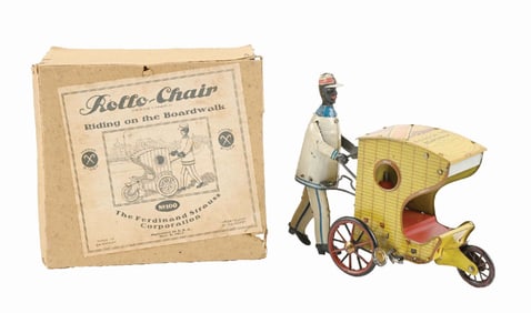 STRAUSS TIN LITHO WIND-UP ROLLO-CHAIR TOY