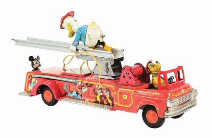 LINEMAR TIN LITHO WALT DISNEY MICKEY MOUSE FIRE ENGINE TOY