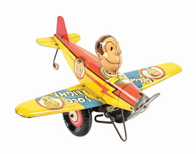 MARX DAGWOOD TIN LITHO WIND-UP AIRPLANE TOY: Beautiful litho with Blondie comic strip characters on fuselage and wings. Original tail fin and front propeller. Marked "Copyright 1935 King Features Syndicate." CONDITION: Very little wear. Conditio