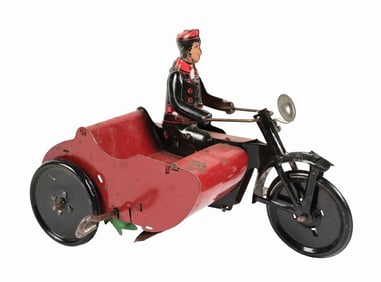 EARLY MARX TIN LITHO WIND-UP INDIAN MOTORCYCLE WITH SIDE CAR