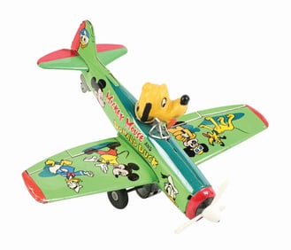 SCARCE TIN LITHO FRICTION MICKEY MOUSE AND PLUTO LINEMAR AIRPLANE