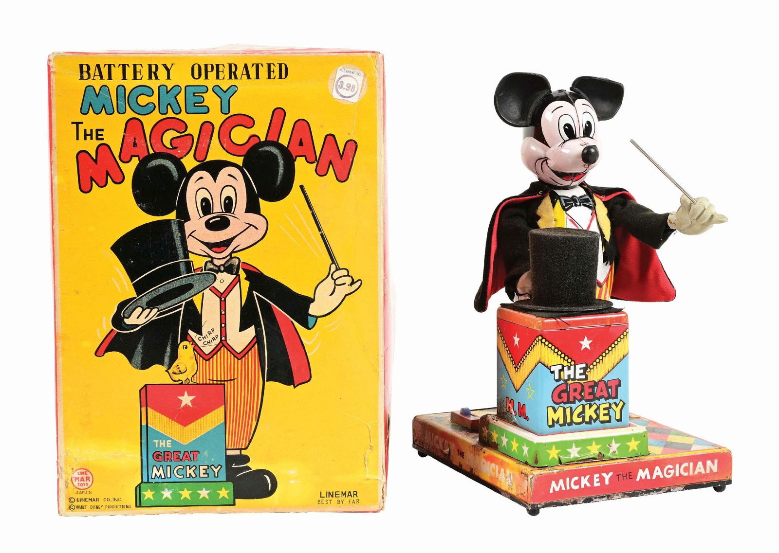JAPANESE LINEMAR BATTERY-OPERATED WALT DISNEY MICKEY MOUSE THE MAGICIAN TOY IN ORIGINAL BOX (1 of 4)