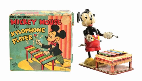 LINEMAR TIN LITHO WIND-UP WLAT DISNEY MICKEY MOUSE XYLOPHONE PLAYER TOY