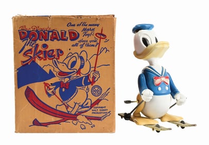 MARX WALT DISNEY PLASTIC DONALD DUCK THE SKIER TOY IN ORIGINAL BOX