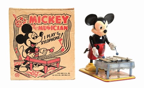 MARX WALT DISNEY MICKEY THE MUSICIAN WIND-UP XYLOPHONE TOY