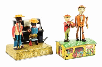 LOT OF 2: LINEMAR TIN LITHO WIND-UP BAND & ROOF DANCER TOYS