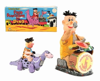 LOT OF 2: MARX & ALPS FRED FLINTSTONE BATTERY-OPERATED & WIND-UP CHARACTER TOYS