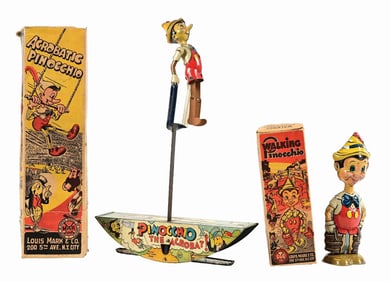 LOT OF 2: MARX TIN LITHO WIND-UP PINOCCHIO TOYS