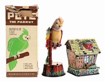LOT OF 2: MARX TIN LITHO & CUR-COVERED BATTERY-OPERATED FIGURAL TOYS