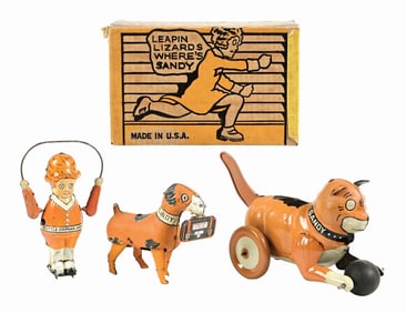 LOT OF 3: MARX TIN LITHO ORPHAN ANNIE-THEMED TOYS