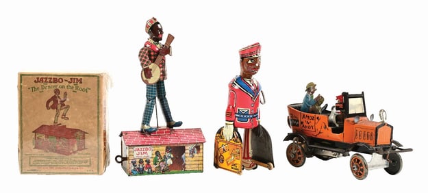 LOT OF 3: AMERICAN-MADE TIN LITHO WIND-UP AFRICAN-AMERICAN-THEMED TOYS