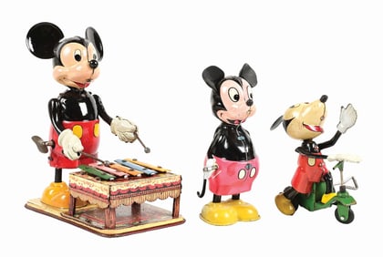 LOT OF 3: WALT DISNEY MICKEY MOUSE LINEMAR TIN LITHO TOYS