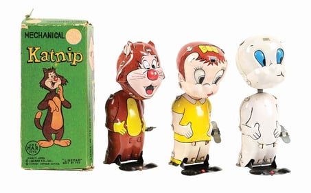 LOT OF 3: TIN LITHO WIND-UP LINEMAR CHARACTER HOPPING TOYS