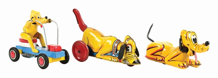 LOT OF 3: LINEMAR & MARX TIN LITHO WALT DISNEY PLUTO TOYS