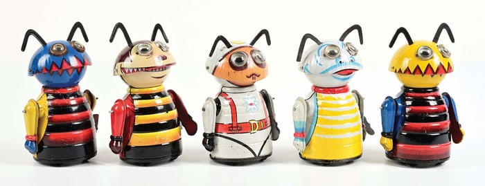 LOT OF 5: TIN LITHO WIND-UP MARX MADE IN JAPAN CHOMPY THE BEETLE TOYS