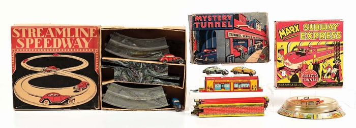 LOT OF 3: MARX TIN LITHO & PLASTIC VEHICLE TOYS IN ORIGINAL BOXES