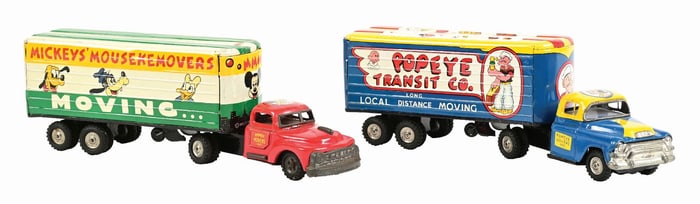 LOT OF 2: LINEMAR TIN LITHO FRICTION CHARACTER MOVING VAN TOYS