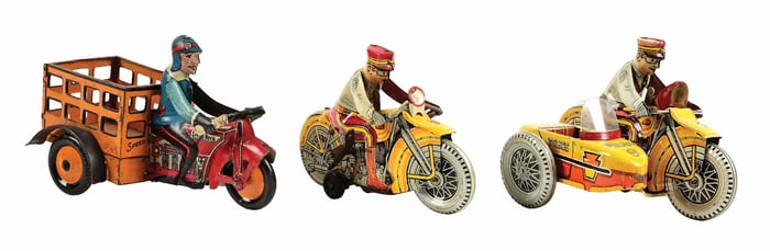 LOT OF 3: MARX TIN LITHO WIND-UP MOTORCYCLE TOYS
