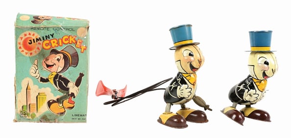 LOT OF 2: LINEMAR WALT DISNEY JIMINY CRICKET TIN LITHO TOYS