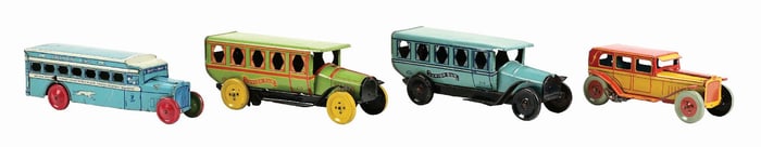 LOT OF 4: CHEIN TIN LITHO WIND-UP & PUSH TOY VEHICLES