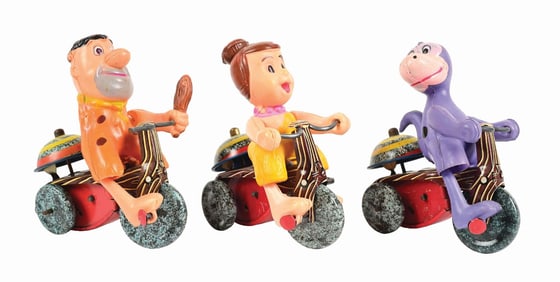 LOT OF 3: FLINTSTONE-THEMED MARX FIGURAL CYCLE TOYS